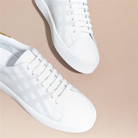 burberry perforated check leather sneakers white|House Check and Leather Sneakers in Optic white .